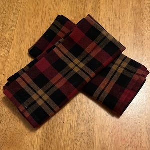 Cotton Cloth Napkins Set of 2 Black Red Tan Plaid Color